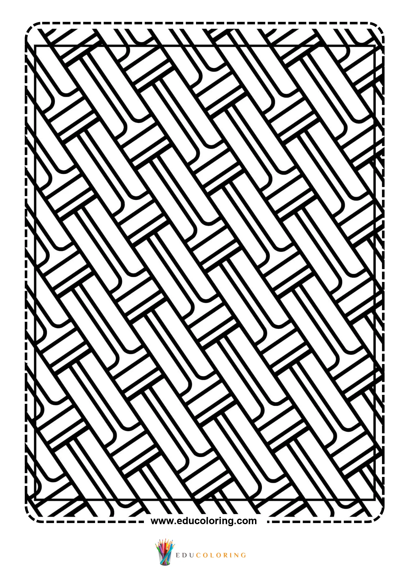Simple pattern coloring page with diagonal rounded stripe design