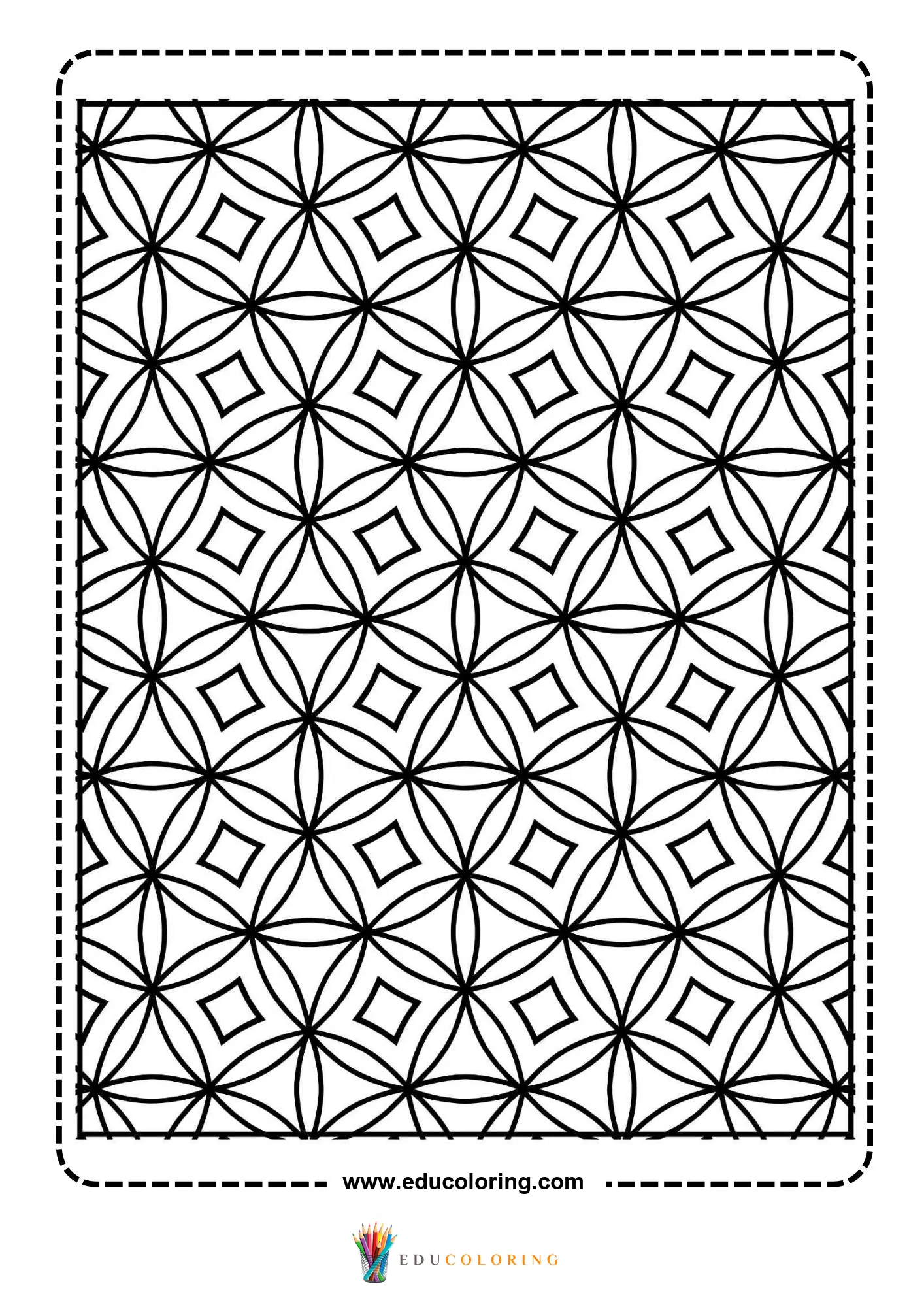 Simple pattern coloring page with ornate geometric repeating shapes