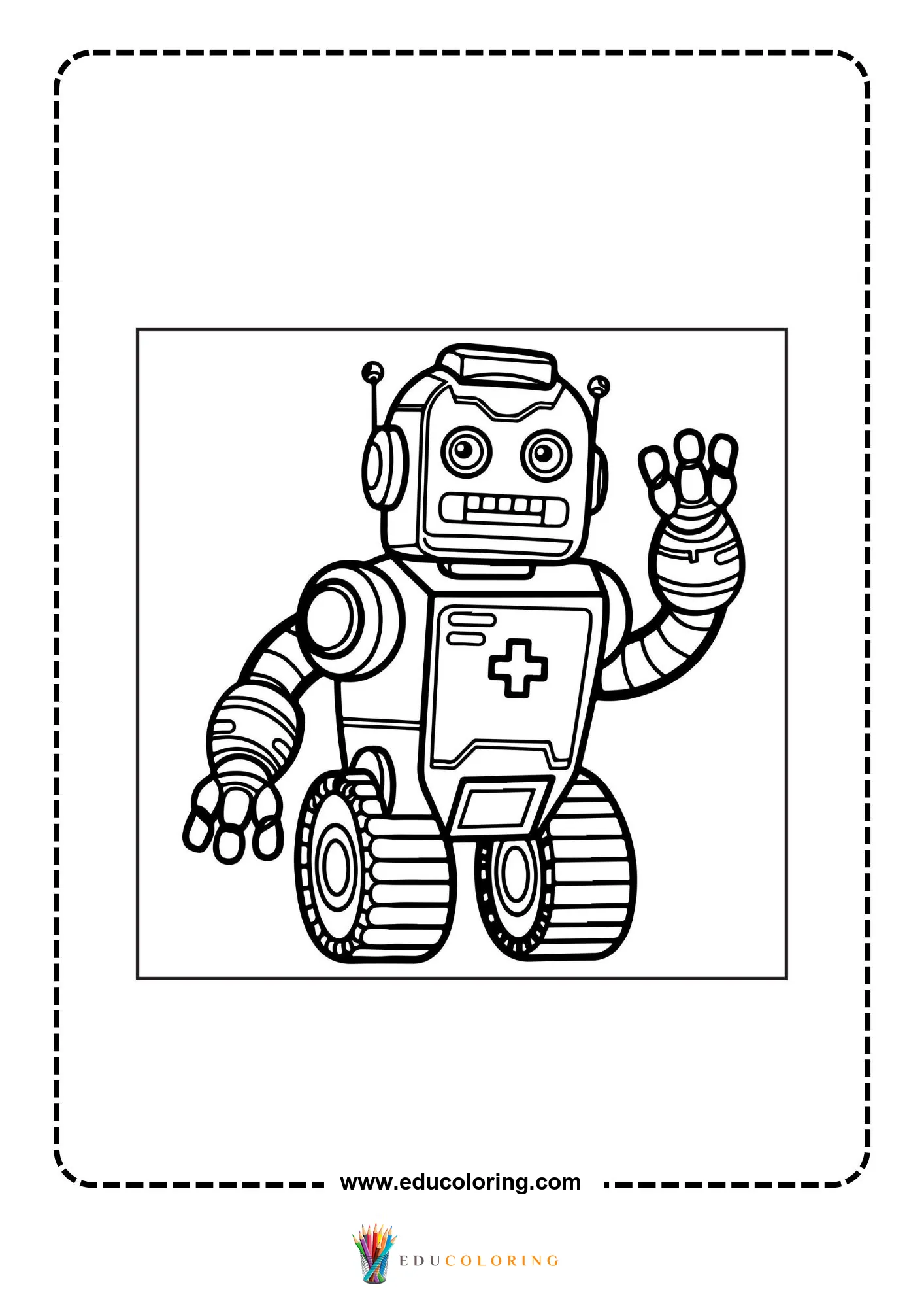 Medical coloring page with nurse in a clinic scene