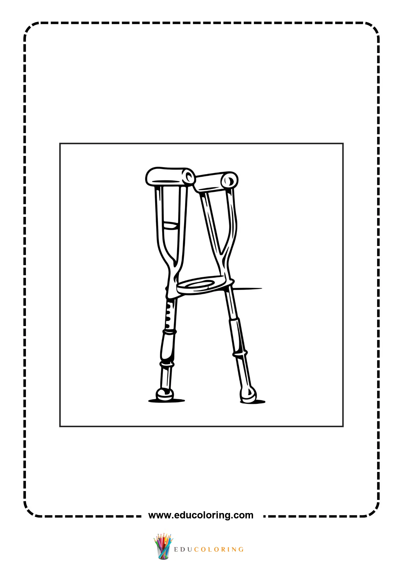 Medical coloring page with medical cross and simple tools