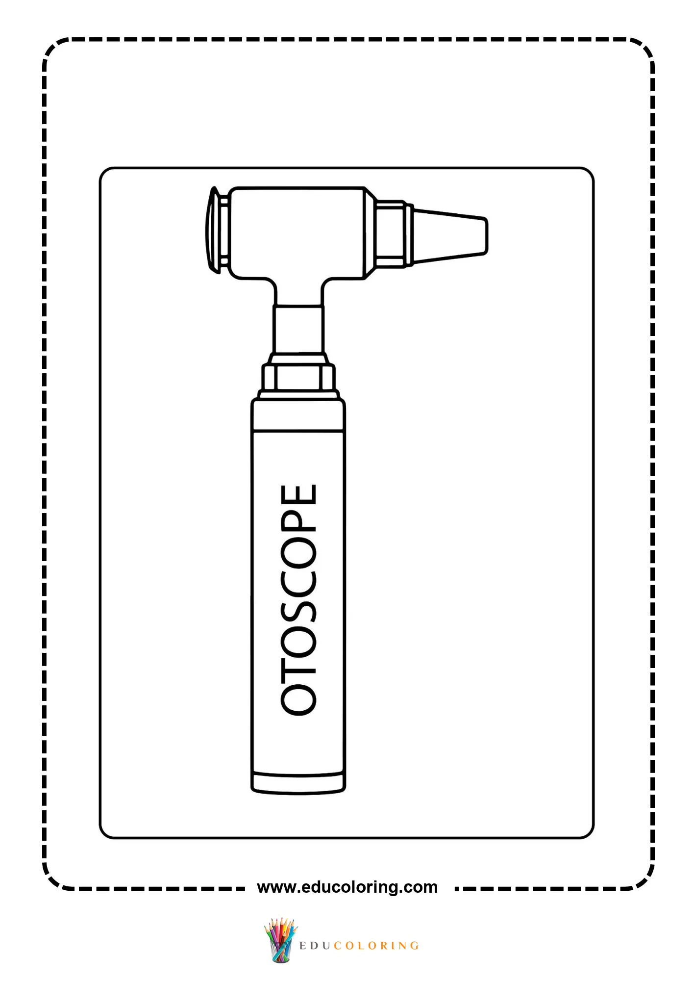 Medical instrument coloring page with simple pill bottle