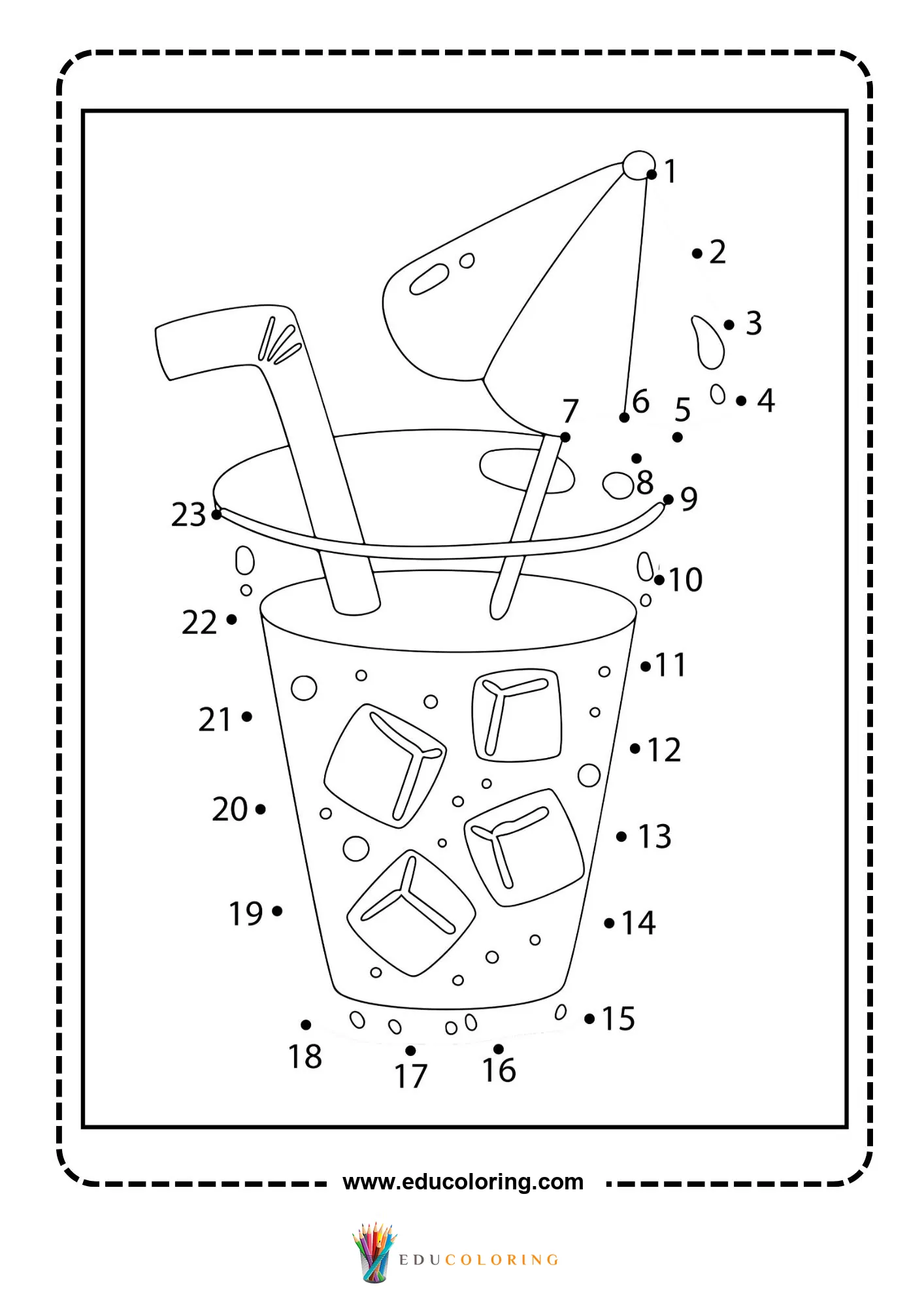 Dot-to-dot iced summer drink with umbrella