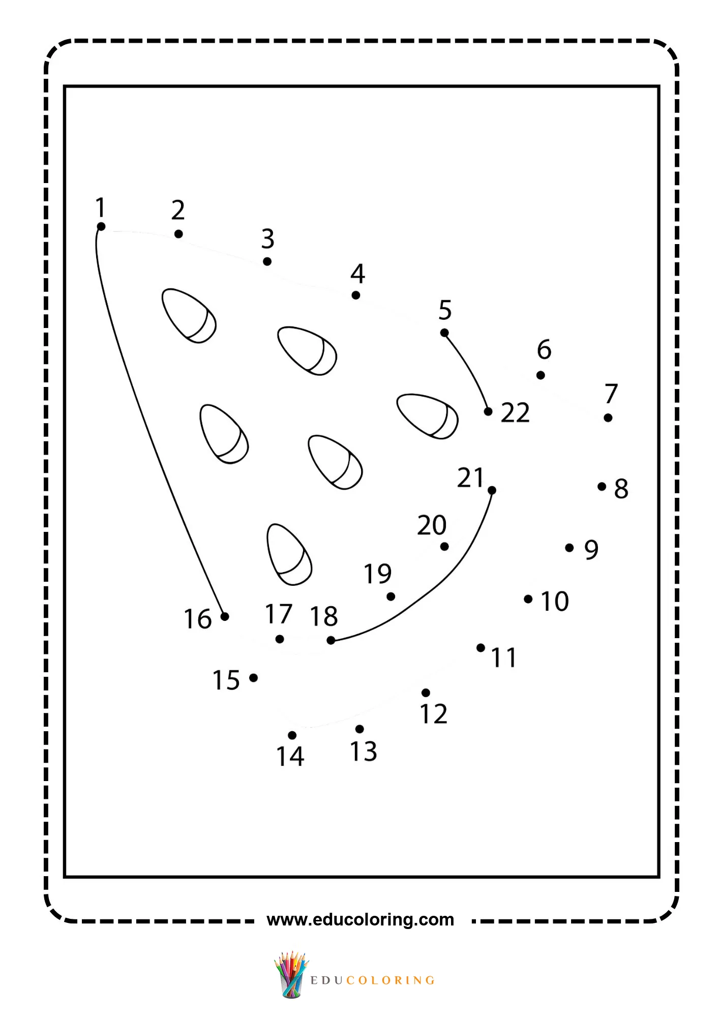 Dot-to-dot watermelon slice with seeds