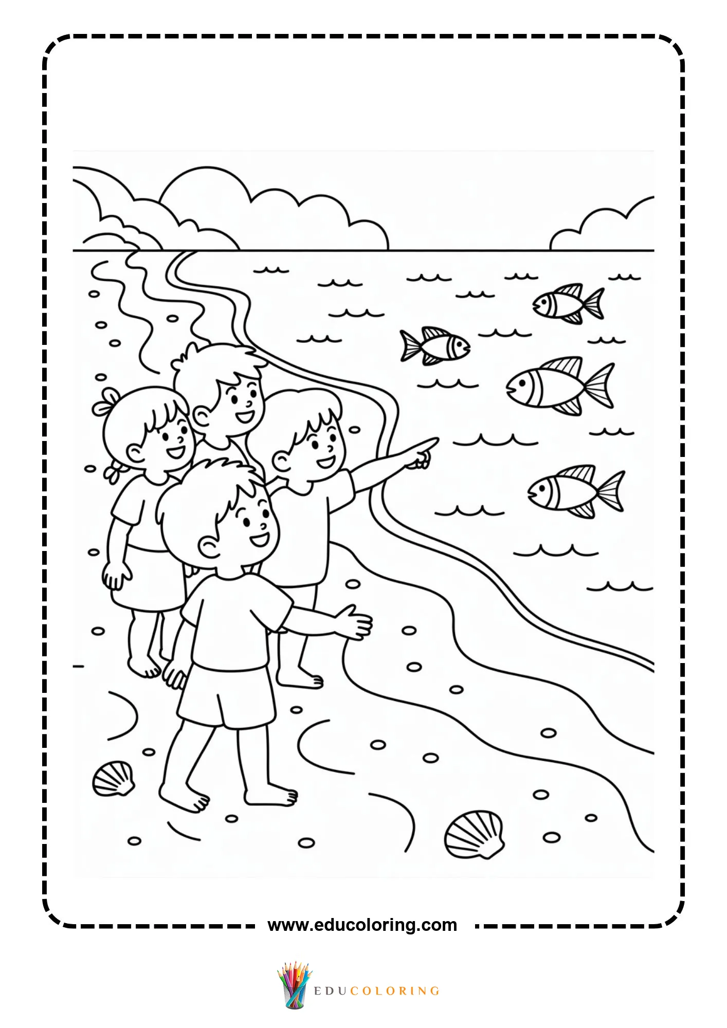 Ocean coloring page with underwater nature scene