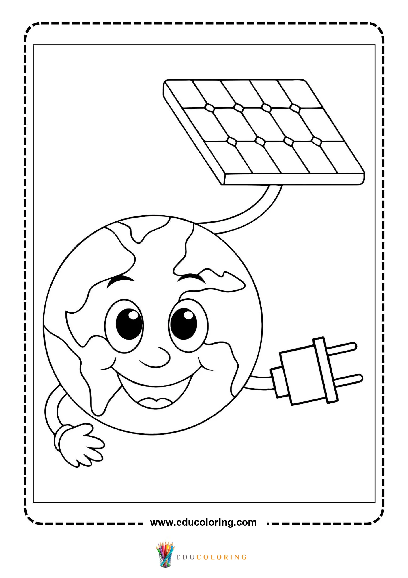 Renewable energy coloring page with electric car and clean power symbols