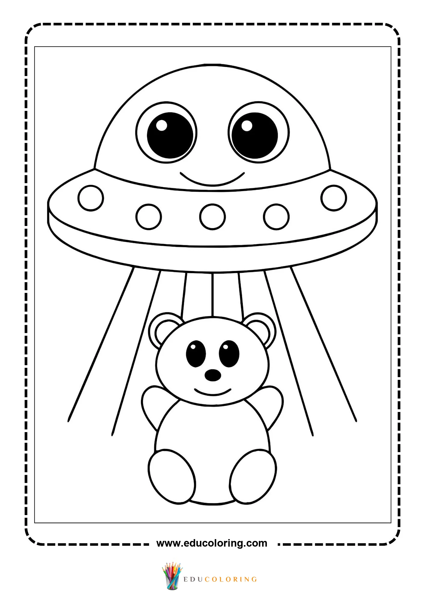 Outer space coloring page with stars comets and planets