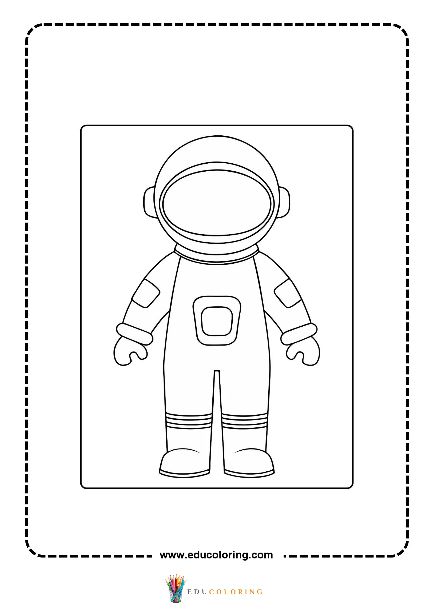 Solar system coloring page with astronaut suit line art