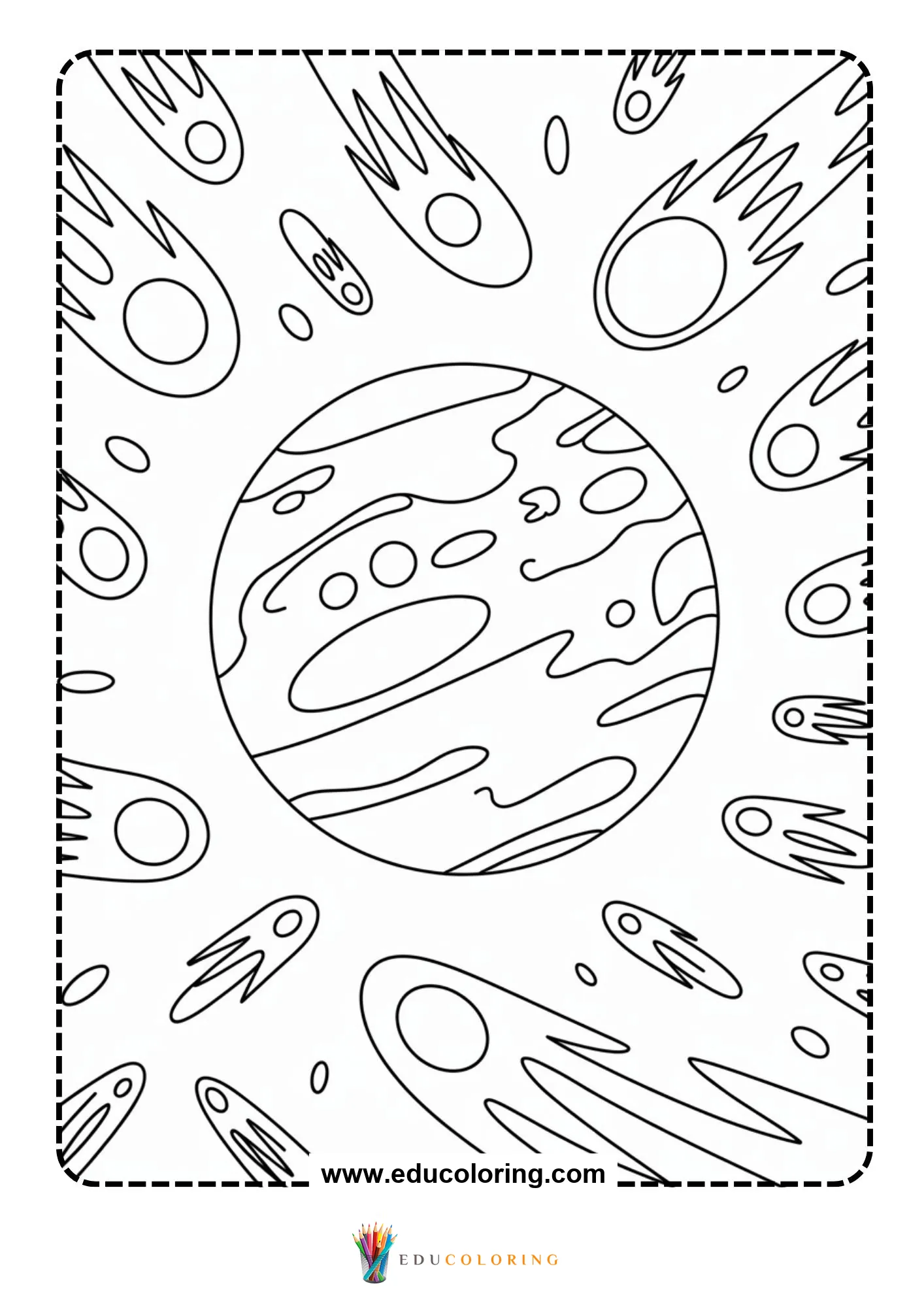 Solar system coloring page with Saturn style ringed planet