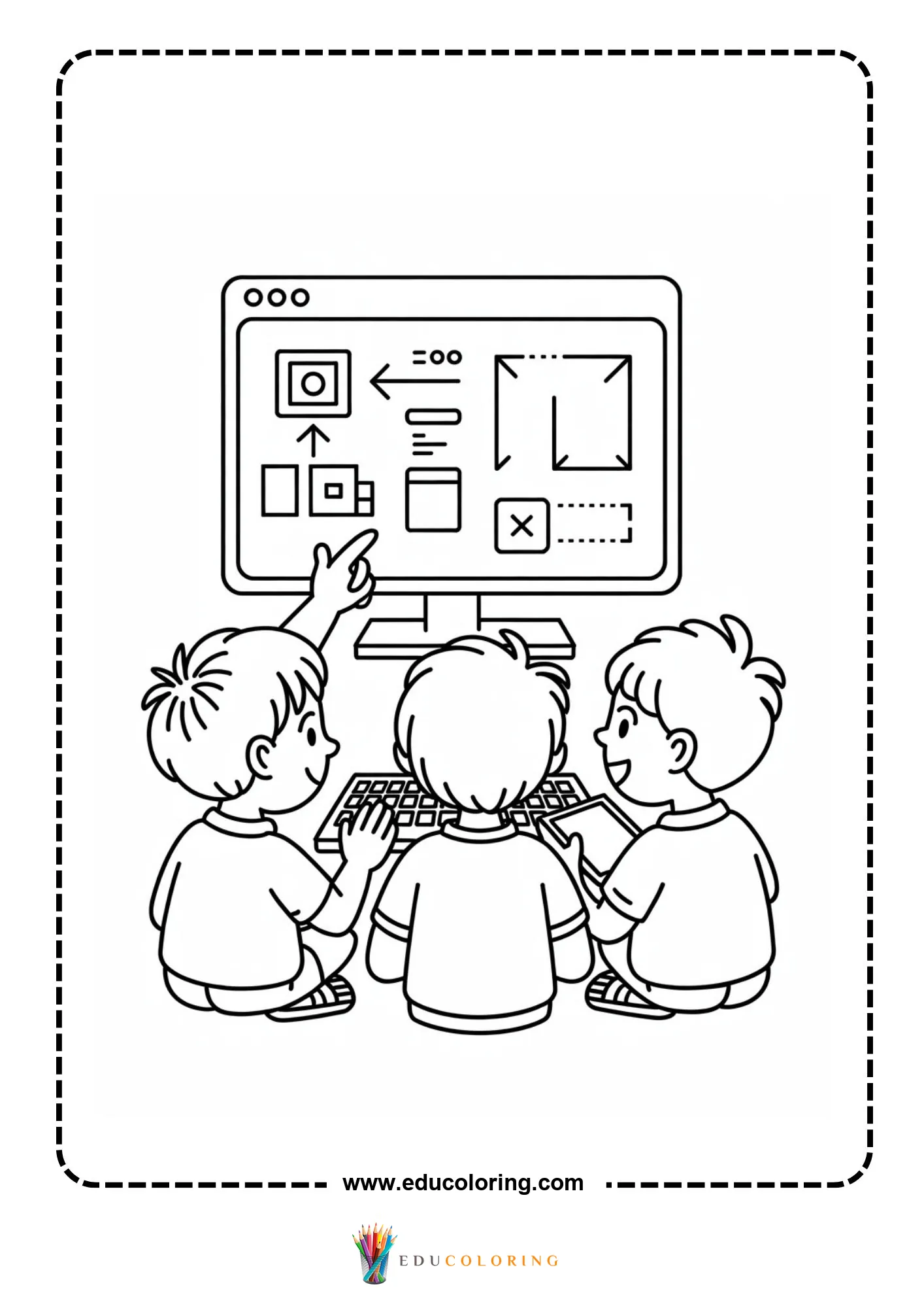 Coding coloring page with robot following instructions