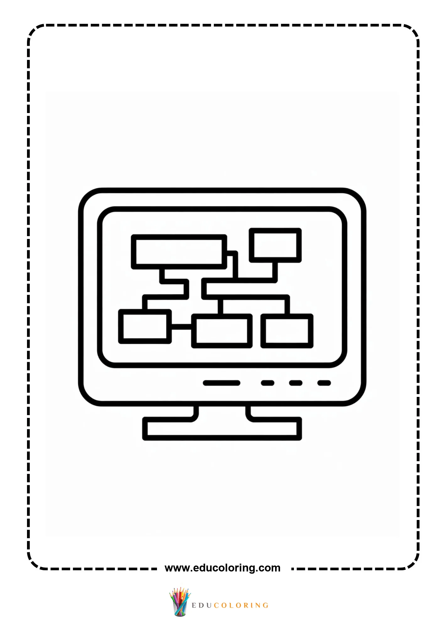 Coding coloring page with laptop code and friendly robot