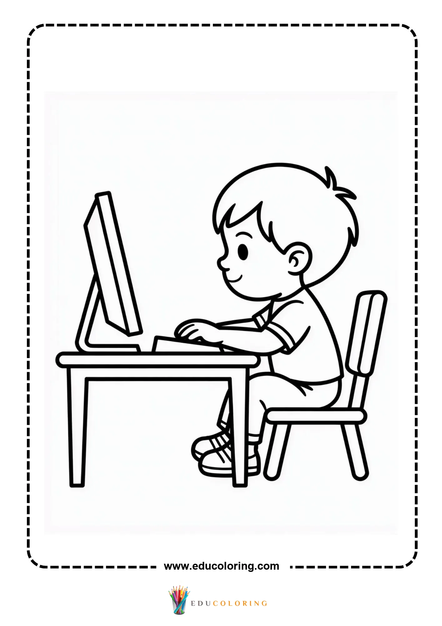 Computer coloring page with monitor icons and keyboard