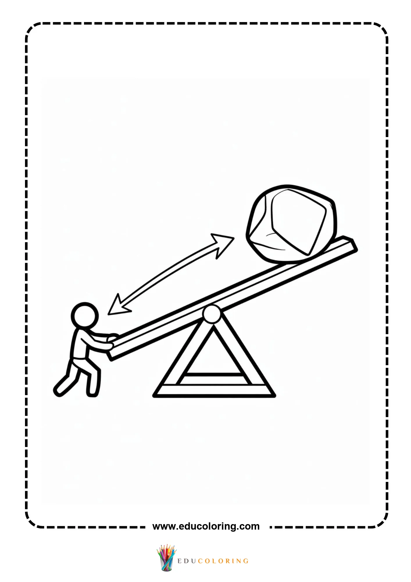 Levers coloring page with beam resting on a rock