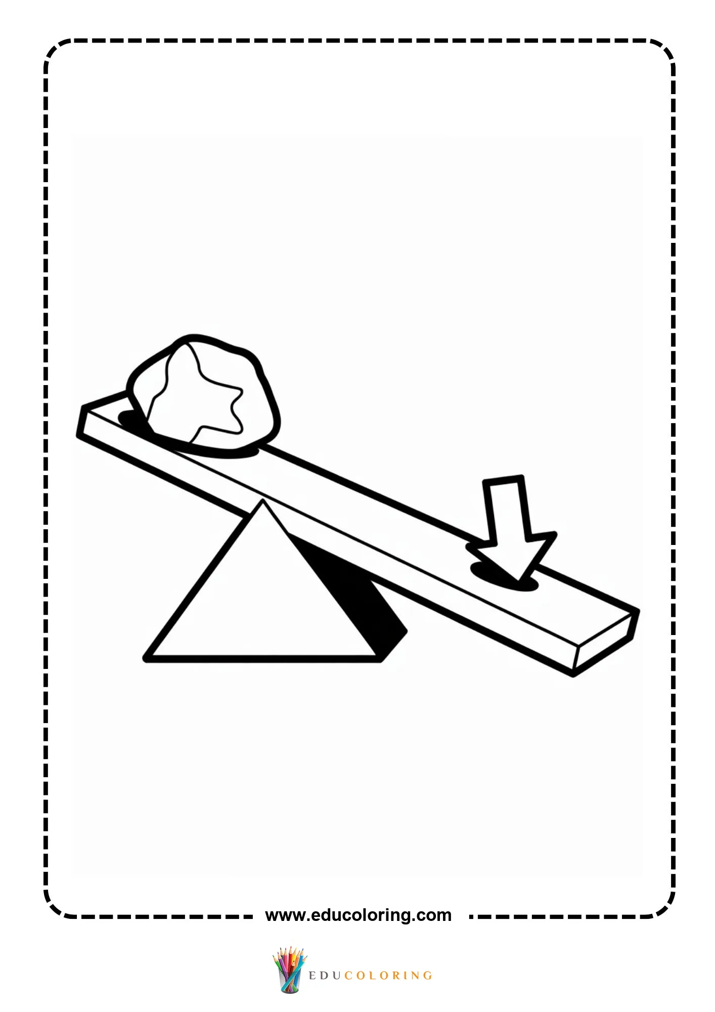 Levers coloring page with seesaw and rounded seats