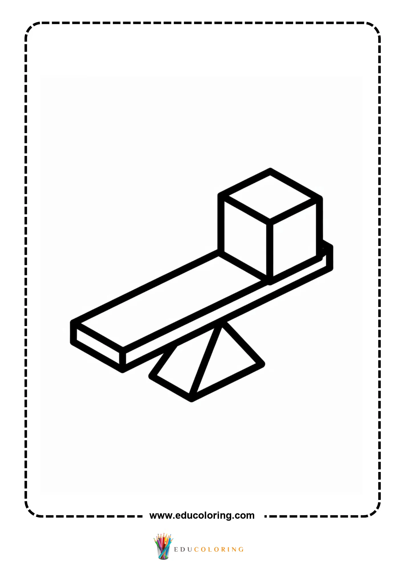Levers coloring page with plank fulcrum and ground line