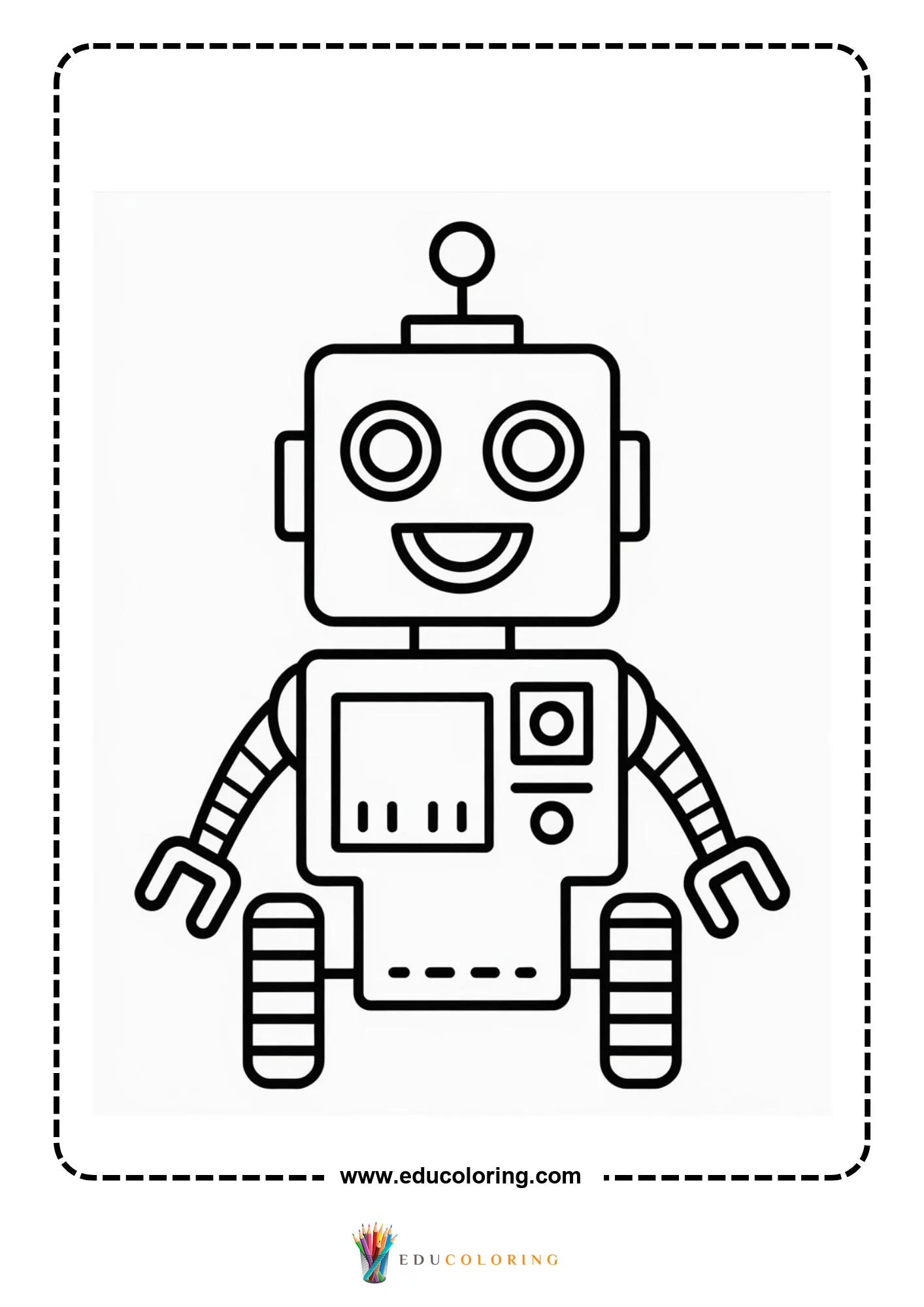 Robot coloring page with child building a robot