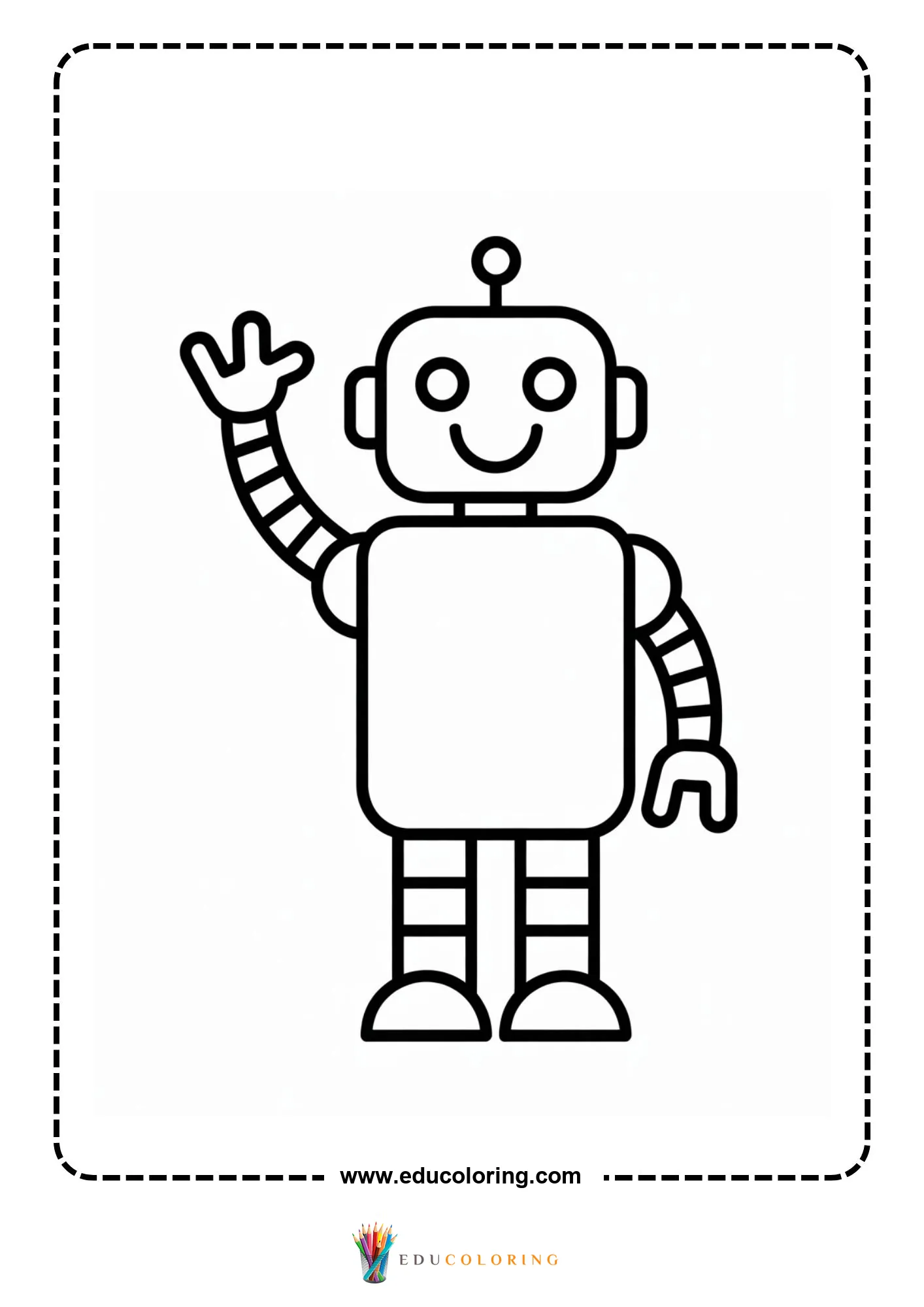 Robot coloring page with friendly technology character