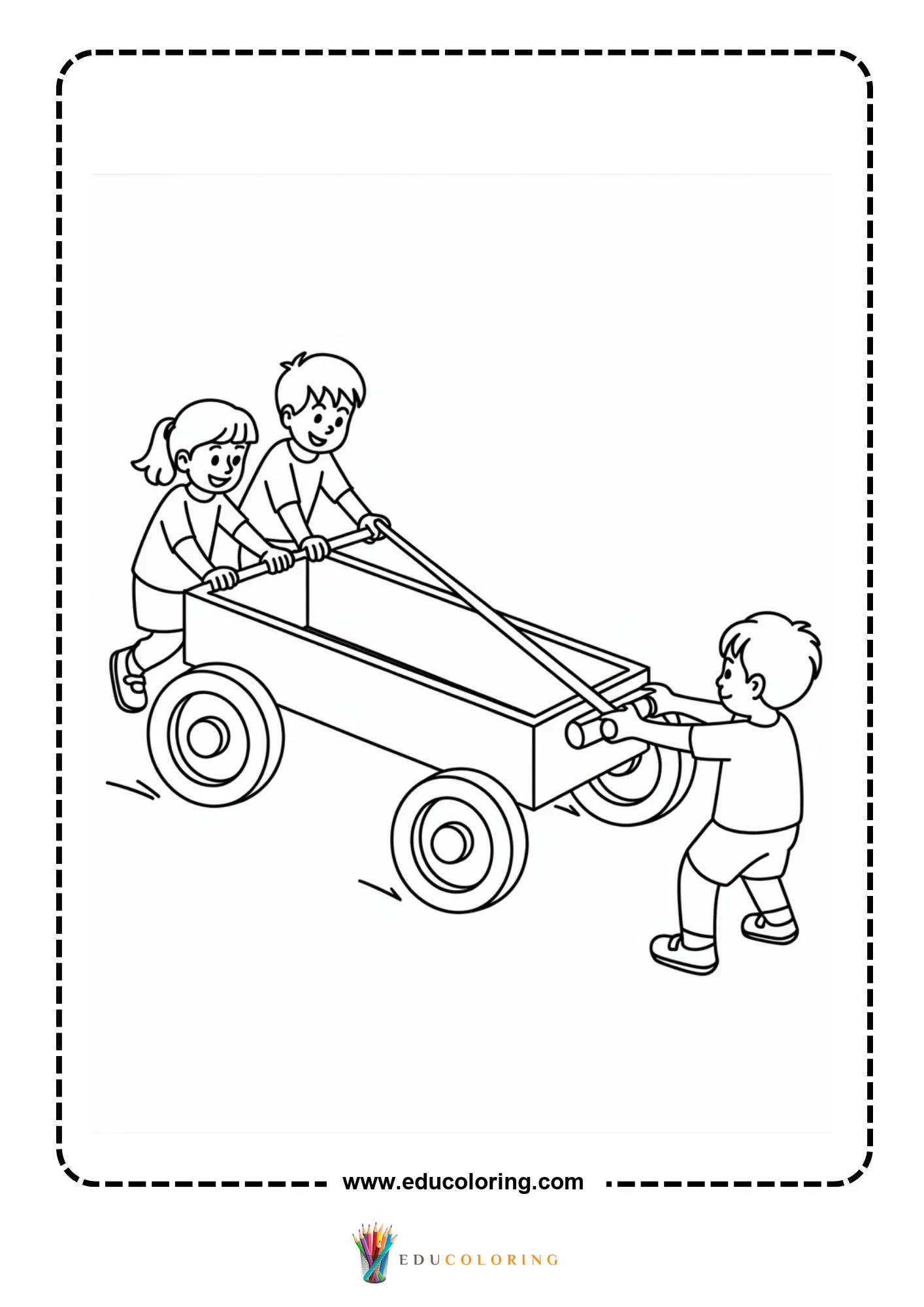 Simple machines coloring page with ramp lifting a box
