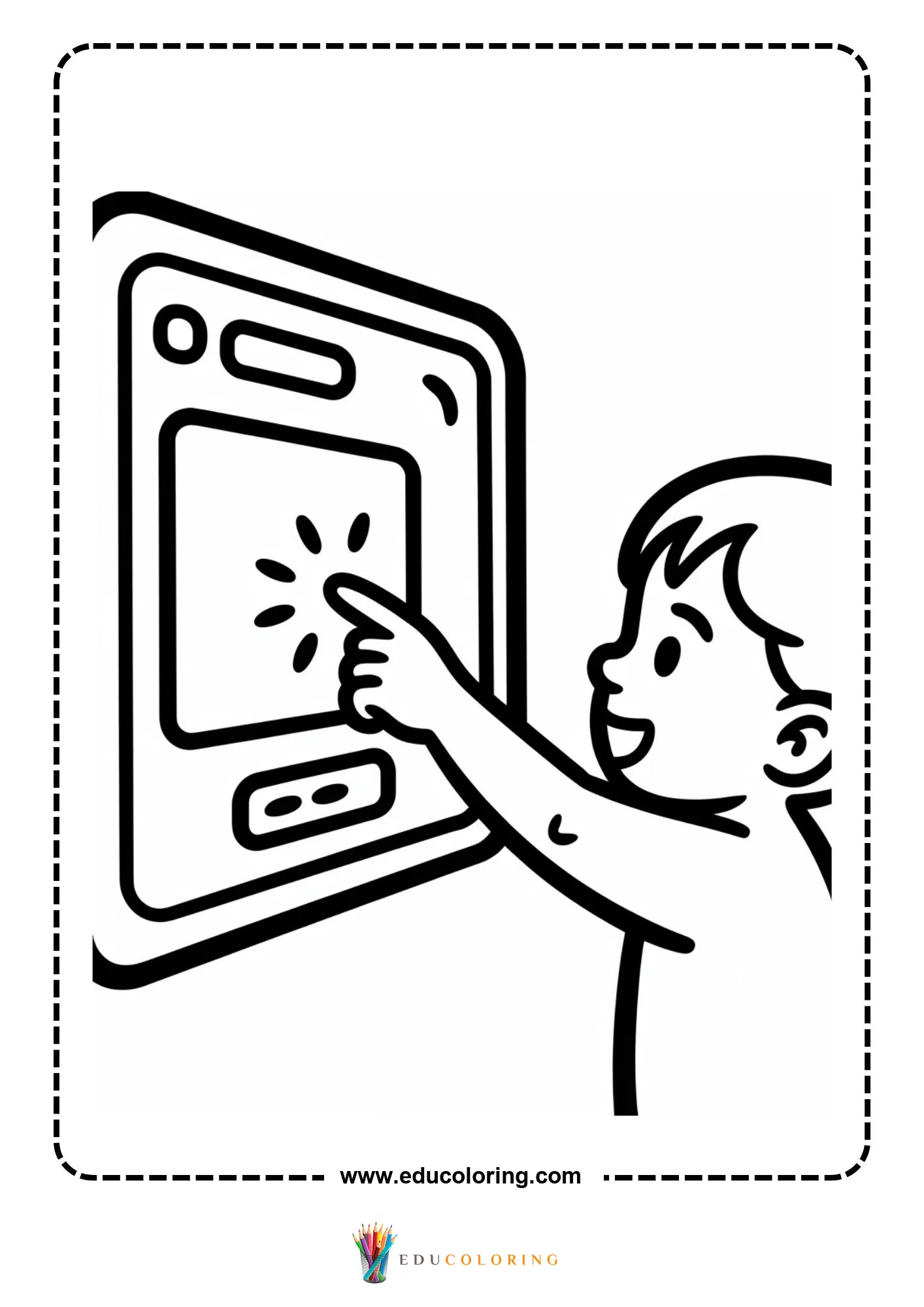 Technology coloring page with computer mouse and monitor