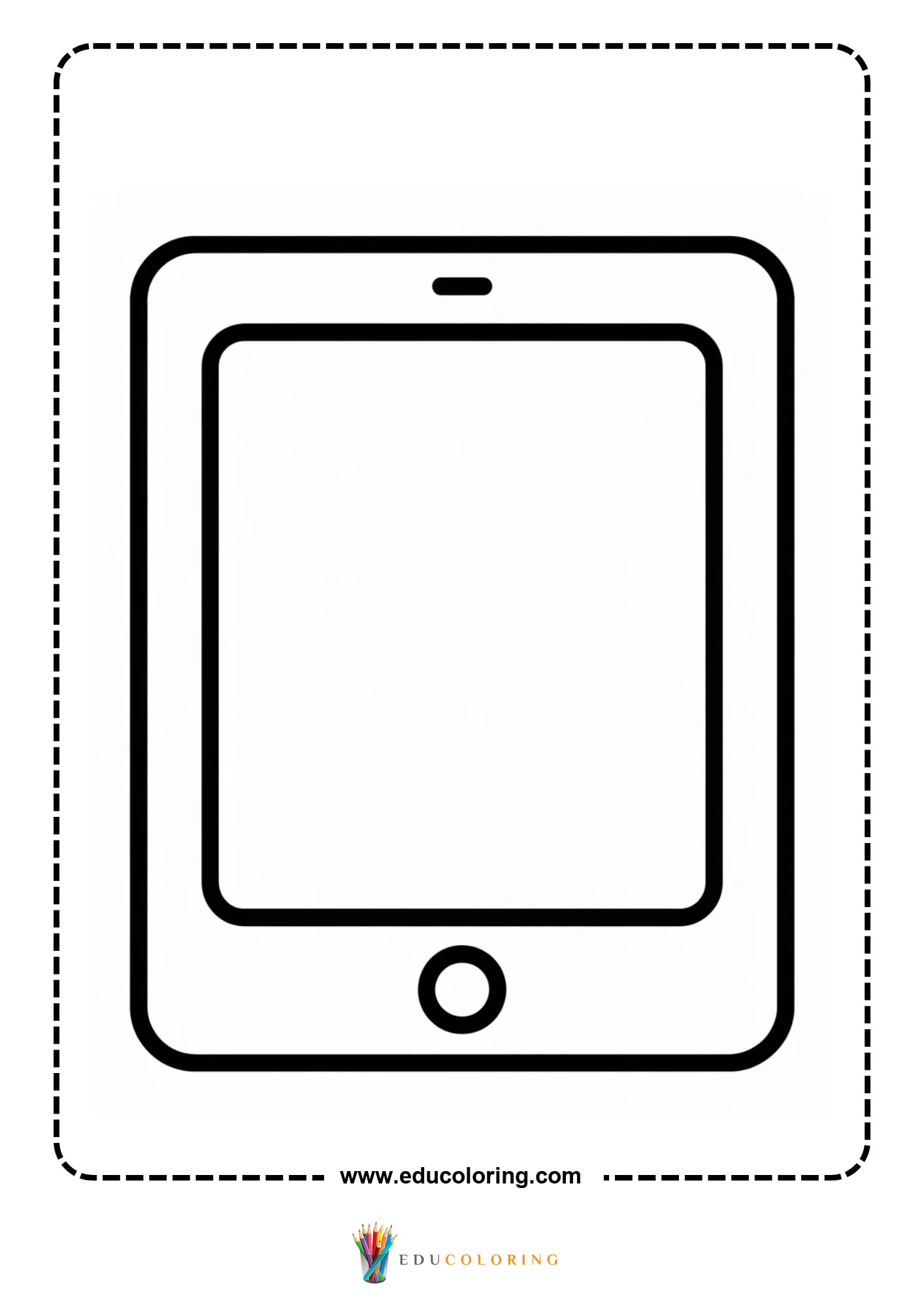 Technology coloring page with simple computer workstation