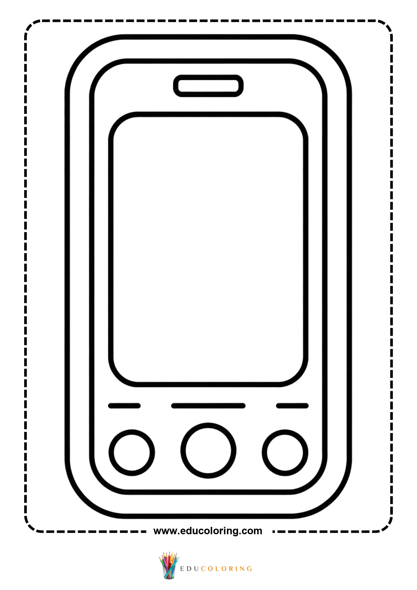 Technology coloring page with smart device and buttons