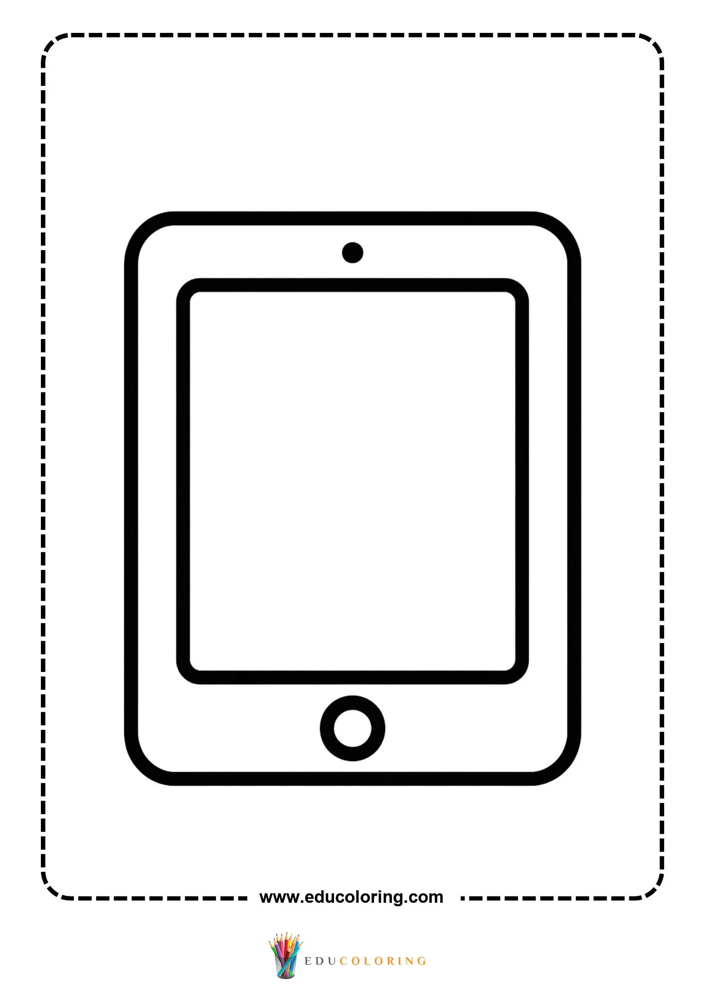 Technology coloring page with blank smartphone screen