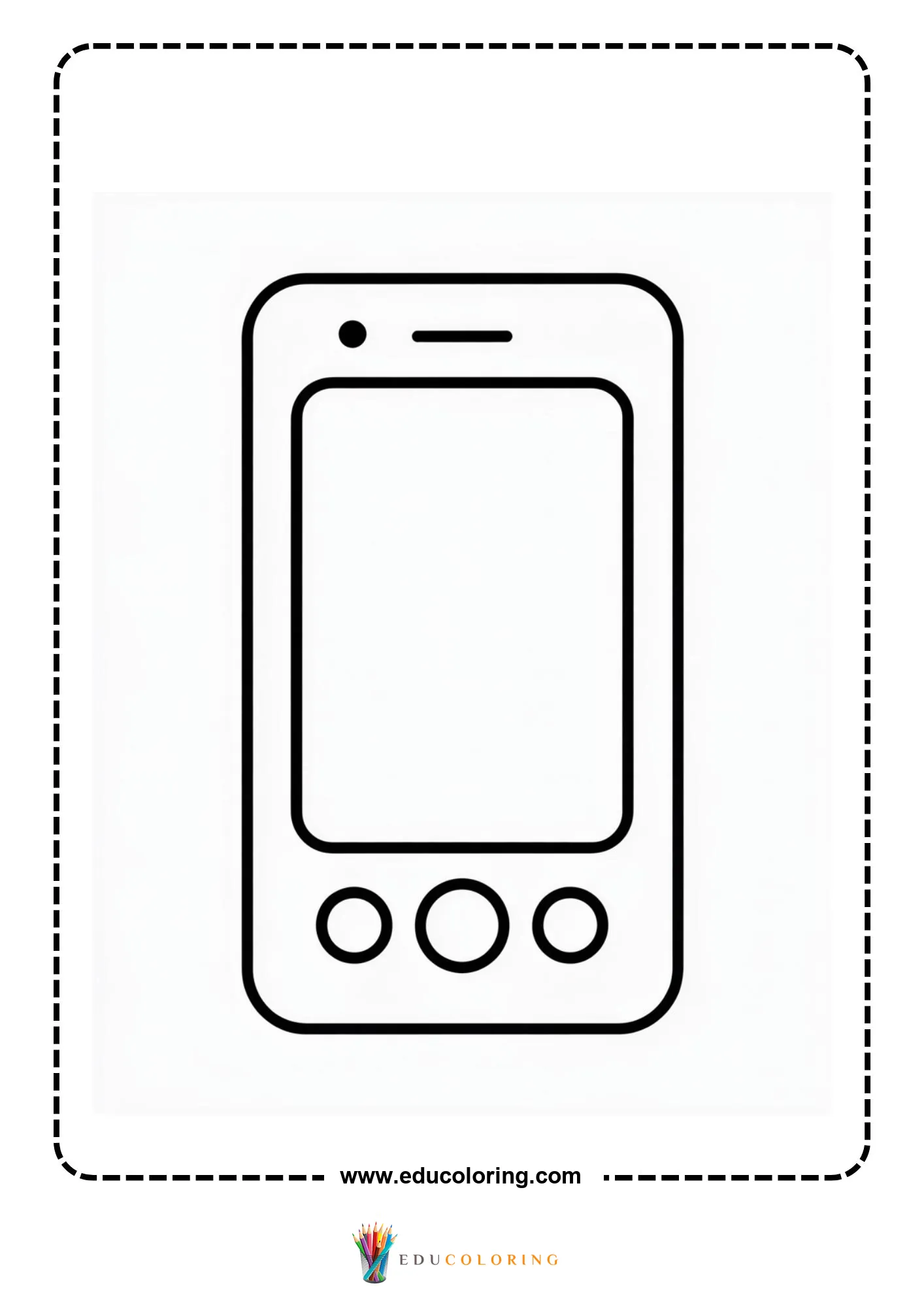 Technology coloring page with children at a technology desk