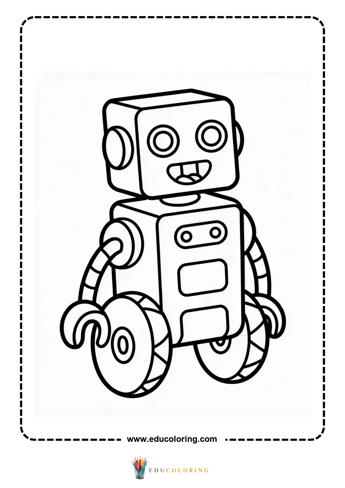 Technology coloring page with computer, tablet, and gadgets